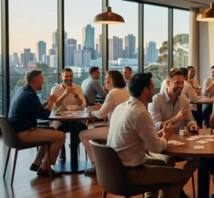 Group of players enjoying a social card game gathering at a venue