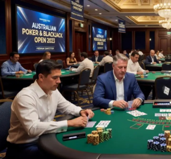 Featured Card Play AU tournaments with poker chips, cards, and a premium tournament setup.