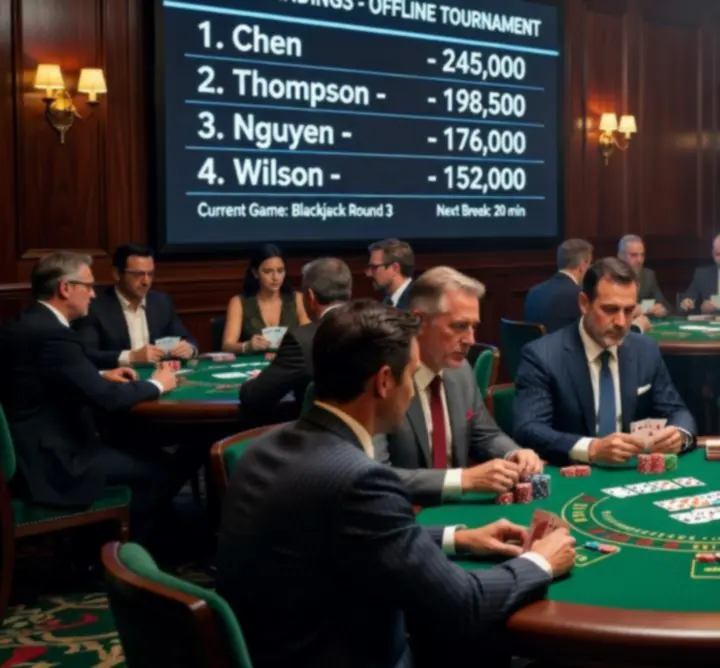 Live leaderboard display above a poker table with chips and cards at a premium Australian venue.